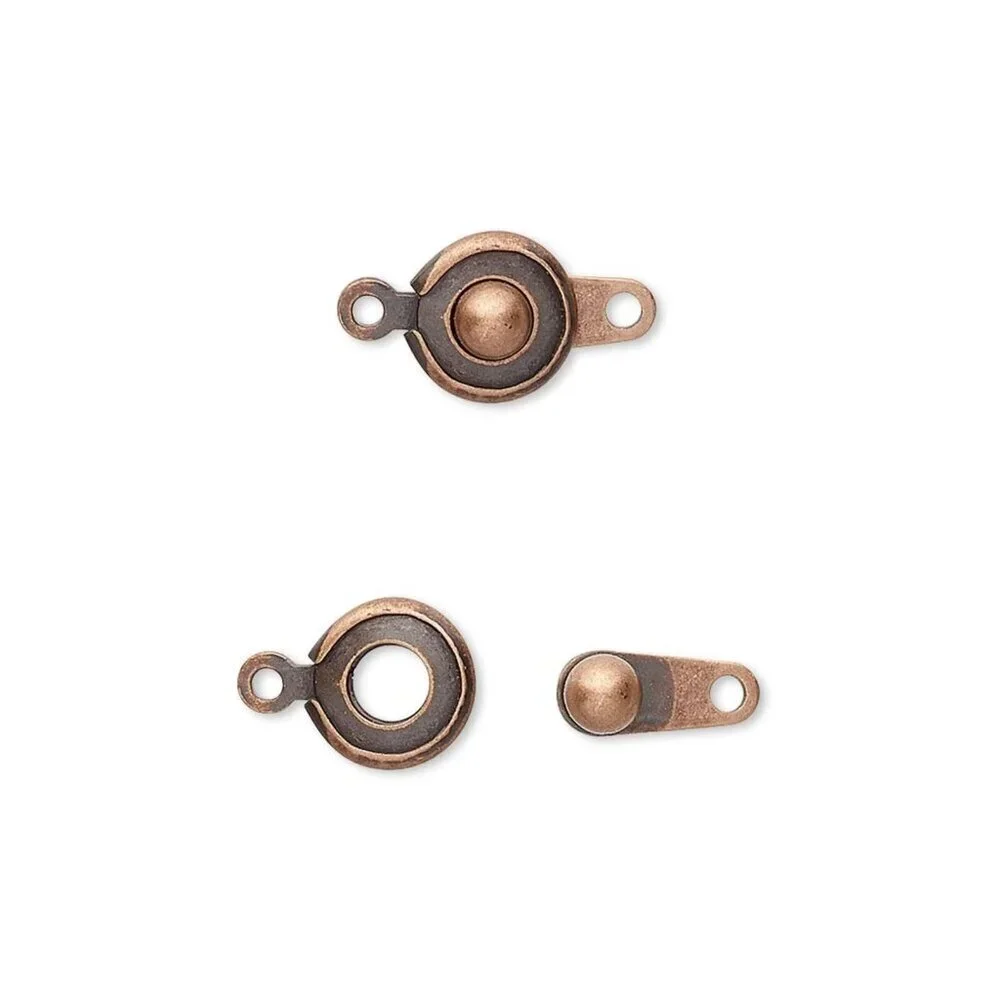 Antiqued Copper Button Snap Necklace Bracelet Clasps Findings 7.5mm Round 5 Sets